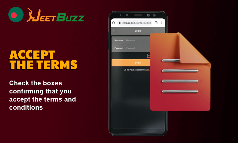 Step 3. Check the boxes confirming that you accept the terms and conditions www Jeetbuzz login, privacy policy and that you are over 18 years old