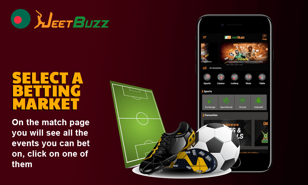 Step 5. Select a betting market. On the match page you will see all the events you can bet on, click on one of them